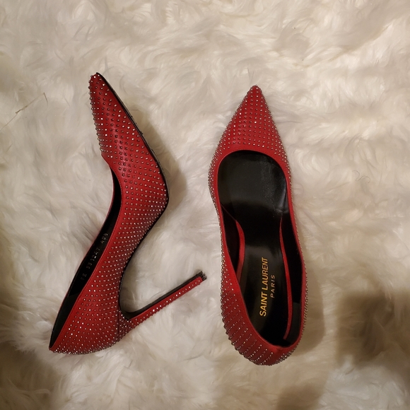 YSL Paris Studded Pointed-Toe Pump, red/Silver - Picture 15 of 16